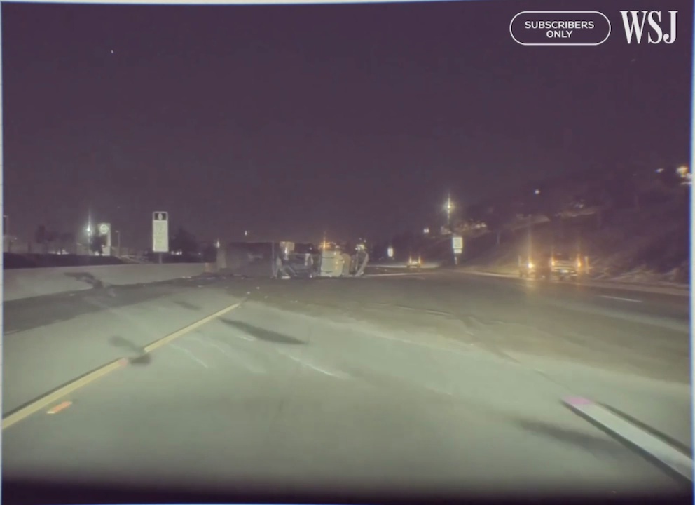 Point of no return, flipped truck blocking highway