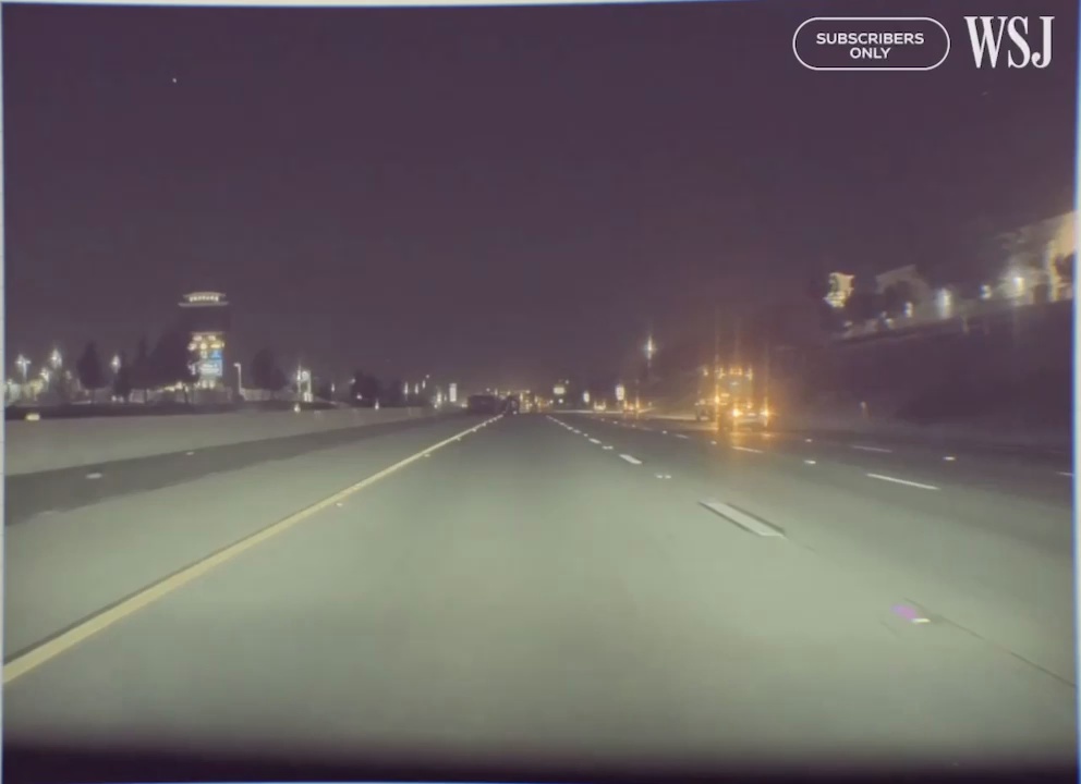 Start of video, dark highway at night, 57 mph